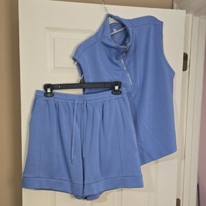Women's Blue Sleeveless Top and Shorts Set